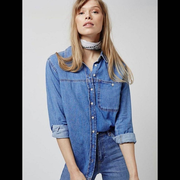 Topshop Tops - Topshop Denim Button Down Shirt